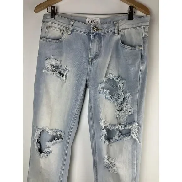 One x OneTeaspoon Awesome Baggies Denim Boyfriend Jeans Distressed Light Wash 28 - Picture 11 of 13